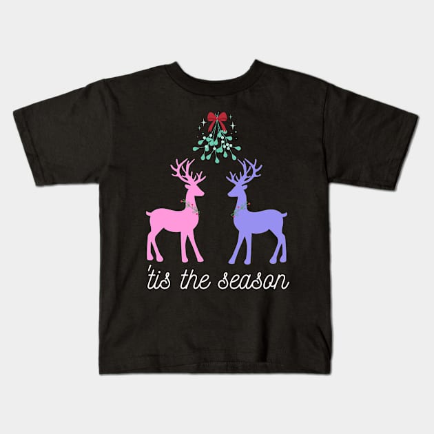 'tis the season two reindeer under the misteltoe Kids T-Shirt by FlippinTurtles